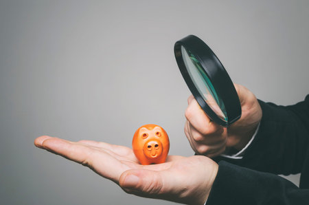 Investing, personal finance and financial planning. The inspector uses a magnifying glass for...