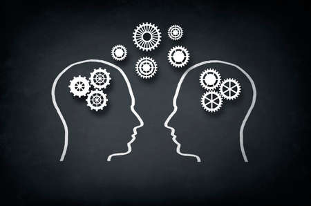 Knowledge sharing, finding solutions and brainstorming conceptの写真素材