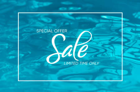 Summer sale banner with blue water backgroundの写真素材