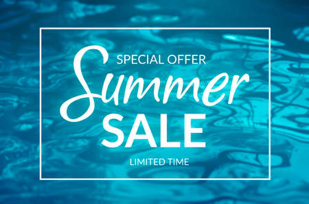 Summer sale banner with blue water backgroundの写真素材