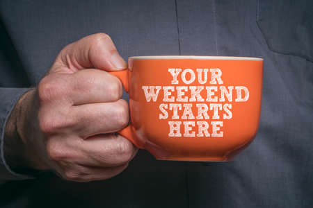 Your weekend starts here. Motivational quote about Friday and weekend.の写真素材