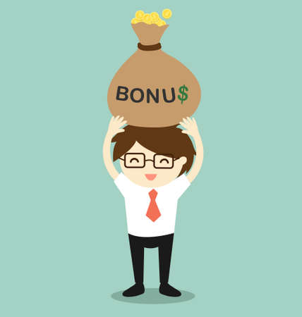 Business concept, Businessman holding bonus and feeling happy. Vector illustration.のイラスト素材