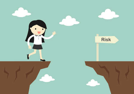 Business concept, business woman is careless while running in front of a gap. Vector illustration.のイラスト素材