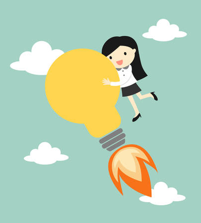 Business concept, Business woman holding big bulb light with start up concept.のイラスト素材