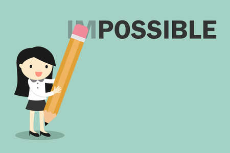 Business concept, Business woman holding pencil erase impossible to possible. Vector illustration.のイラスト素材