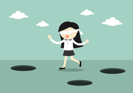 Business concept, Blindfolded business woman is walking. Vector illustration.のイラスト素材