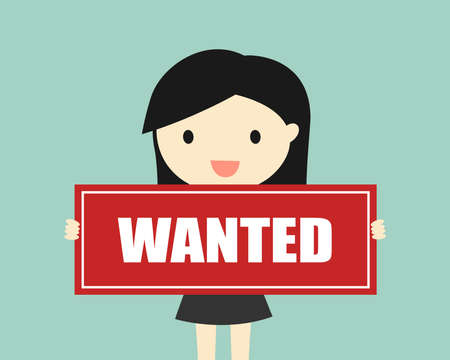 Business concept, Business woman holding 'wanted' banner.のイラスト素材
