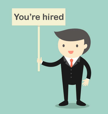 Business concept, Boss holding "You're hired" banner.のイラスト素材