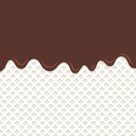 Flowing chocolate melt on milk wafer background.のイラスト素材