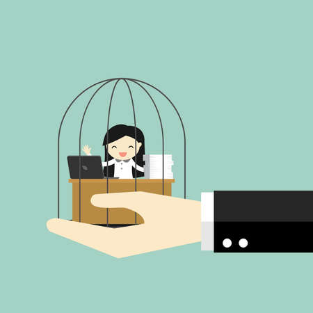 Business concept, Hand holding business woman who enjoys working in the prison. Vector illustration.のイラスト素材