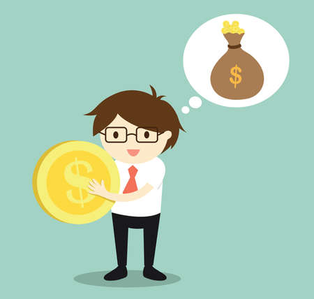 Business concept, Businessman is thinking about earning money/investment. Vector illustration.のイラスト素材