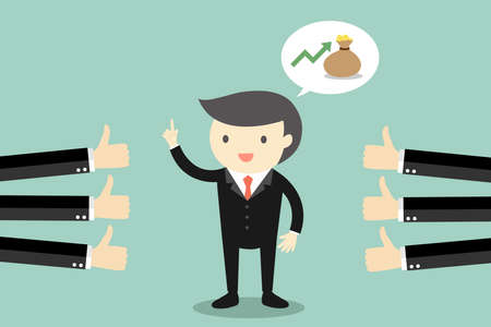 Business concept, businessman talking about revenue growth and get good feedback. Vector illustration.のイラスト素材