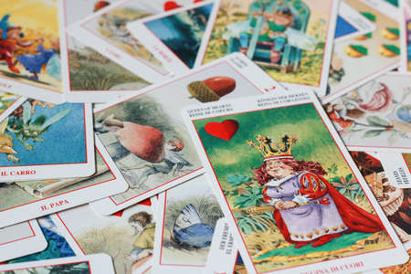 BANGKOK THAILAND - OCTOBER 19, illustrative editorial tarot cards on the table on October 19, 2016 at Bangkok Thailandのeditorial素材