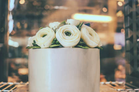 Close up of flower cake in the cafe.の写真素材