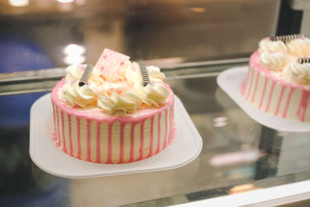 Close up of creamy cake in the cafe.の写真素材