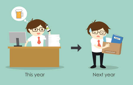 Business concept, businessman was unemployed because he didn't focus on his work. Vector illustration.のイラスト素材