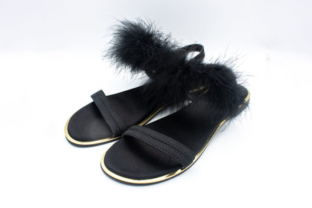 Black Ankle Strap Sandal on white isolate background.の写真素材