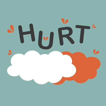 Hurt letters and broken hearts with clouds, pastel color broken heart.のイラスト素材