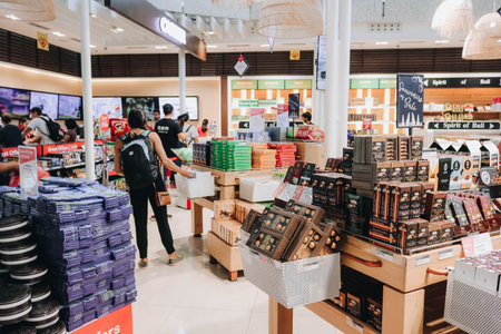 BALI INDONESIA - MARCH 25, Duty Free Shop in Ngurah Rai International Airport on March 25, 2019 at...