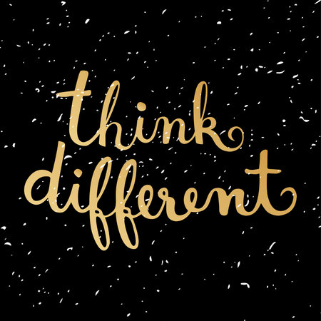 Think different, Brush Pen lettering on black background. Handwritten vector Illustration.のイラスト素材