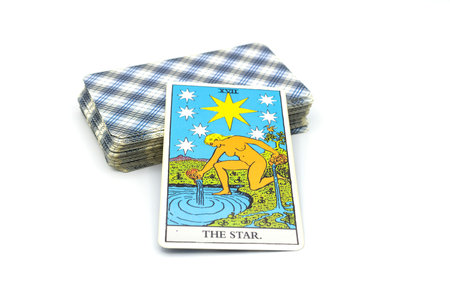 BANGKOK THAILAND - NOVEMBER 8, illustrative editorial Rider Waite tarot cards "The Star" isolated on November 8, 2019 at Bangkok Thailand.の写真素材
