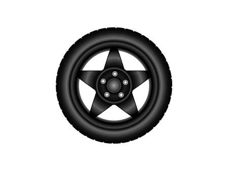 Wheel Black Disc. Vector design. White background. Isolated layers. Perfect for advertising shop wheelsのイラスト素材