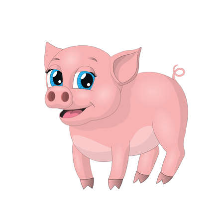 Cute vector hand drawn little pink pig isolated on white background. Animal cartoon character.のイラスト素材