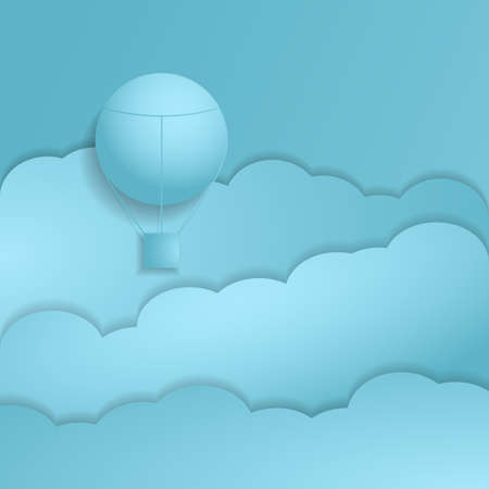 Hot air balloon paper art style with pastel sky background vector illustration.のイラスト素材