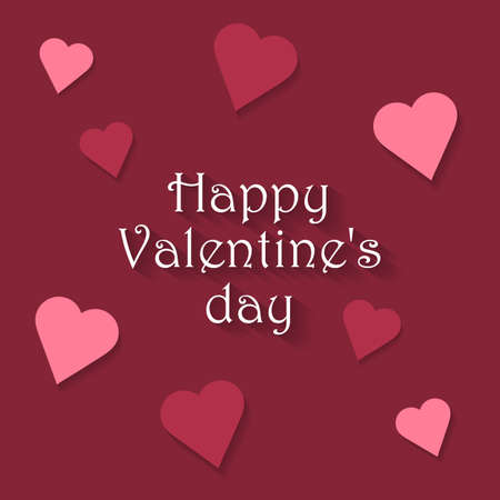 Happy Valentine's Day hand lettering on red background. Vector graphics. Romantic card, greeting card, invitation, banner template.のイラスト素材