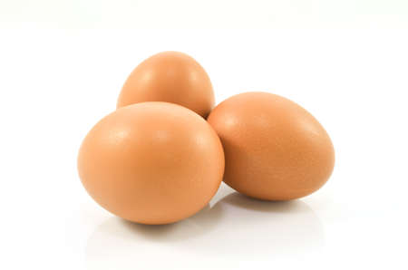Brown chicken eggs isolated on white background with clipping pathの写真素材