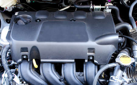 Generic car engine close-up  Under the hood of a modern automobile の写真素材