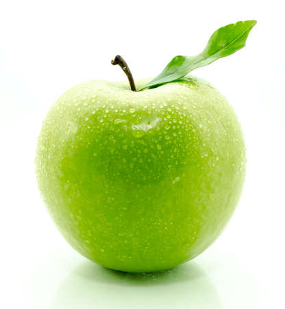 Crispy green apples from the garden isolated white background.の写真素材