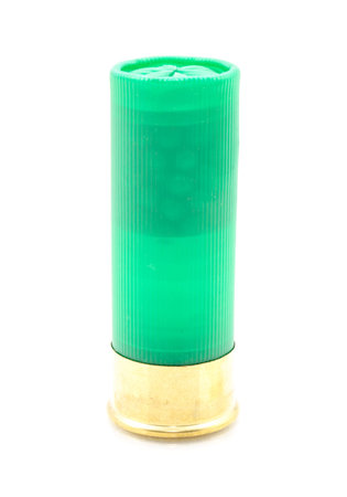 12 gauge shotgun shells used for hunting isolated on a white background.