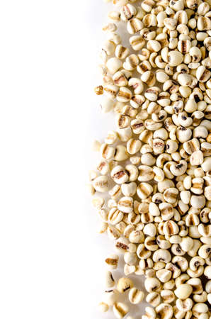 Organic millet grains separated from a white background, macro zoom.の写真素材