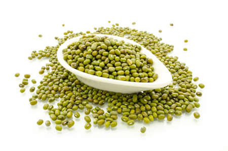 Pile of mung beans isolated on white background.の写真素材