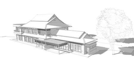 model of a house, Asian-style two layers house draft.の写真素材