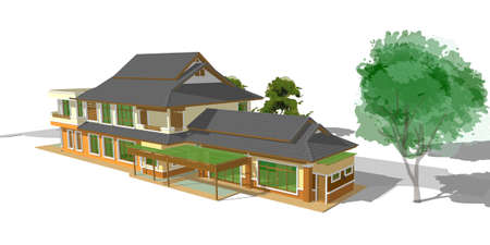 model of a house, Asian-style two layers house draft.の写真素材