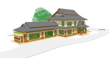 model of a house, Asian-style two layers house draft.の写真素材