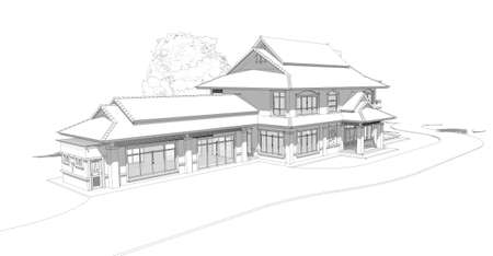 model of a house, Asian-style two layers house draft.の写真素材
