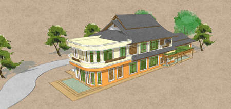 model of a house, Asian-style two layers house draft.の写真素材