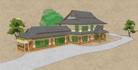 model of a house, Asian-style two layers house draft.の写真素材