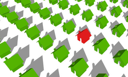 3D image of houses array with red leaderの写真素材