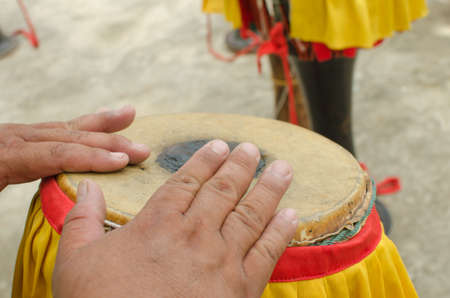 Close up of a hands beating a drumの写真素材