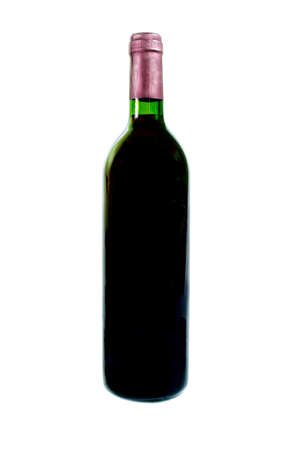 red wine and a bottle isolated on white backgroundの写真素材