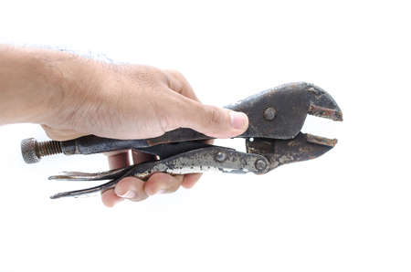 hand holding locking grip pliersの写真素材