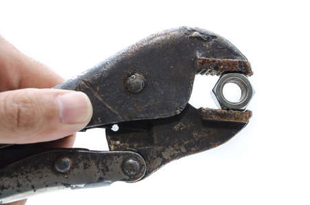 hand holding locking grip pliersの写真素材
