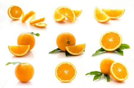 Fresh from the garden, sweet oranges isolated white background.の写真素材