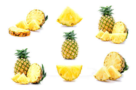 Cross Section of a pineapple on white background. Clipping path included.の写真素材
