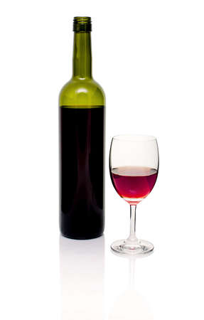 Red wine glasses, bottle  Isolated on white backgroundの写真素材