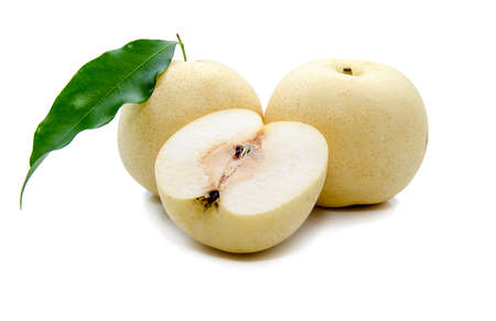 ripe pears isolated on white backgroundの写真素材